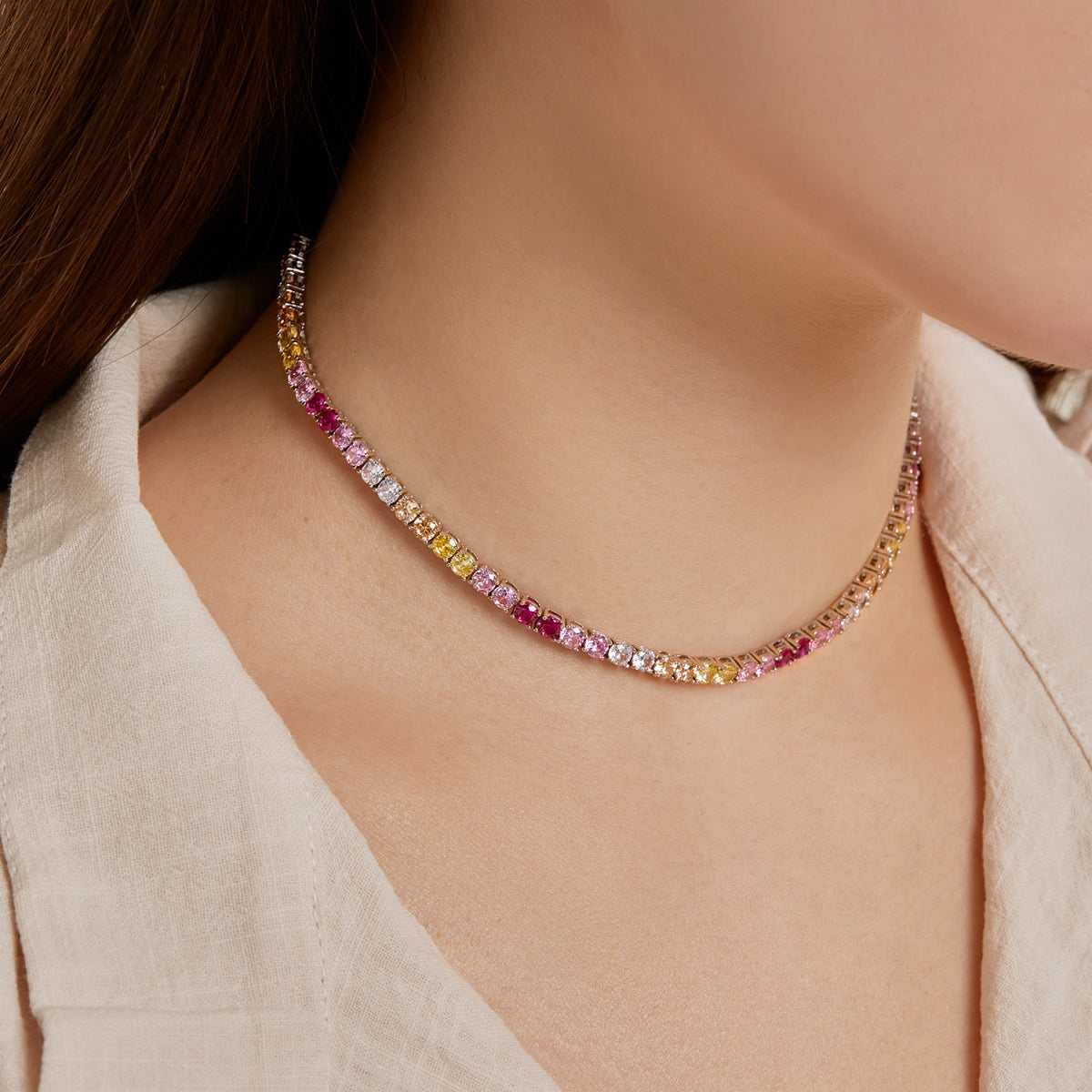 [AuraEcho]Delicate Colorful Tennis Necklace