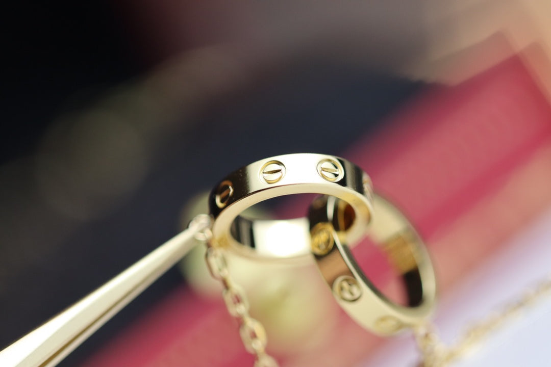[AuraEcho]LOVE NECKLACE DOUBLE RING GOLD