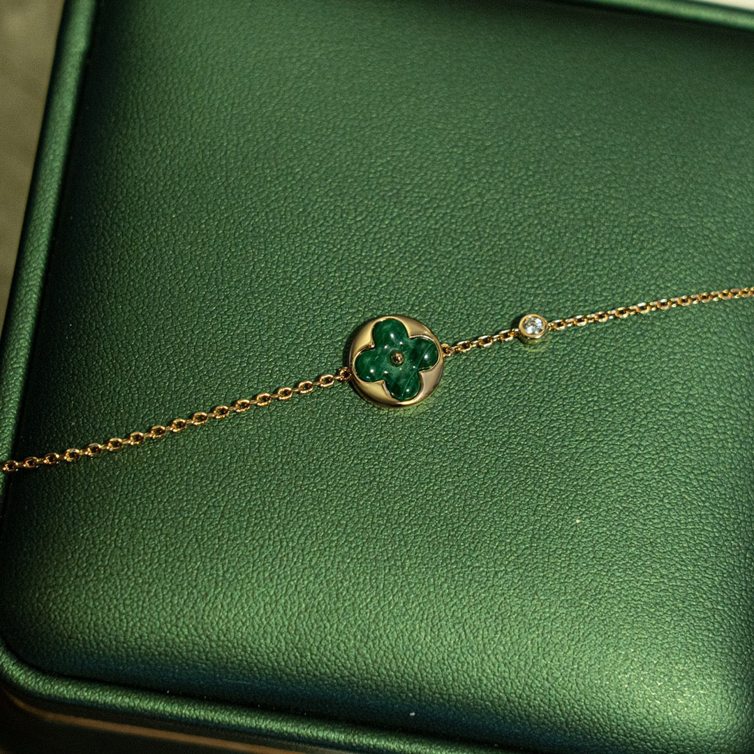 [AuraEcho]SUN MALACHITE 1 DIAMOND PINK GOLD BRACELET