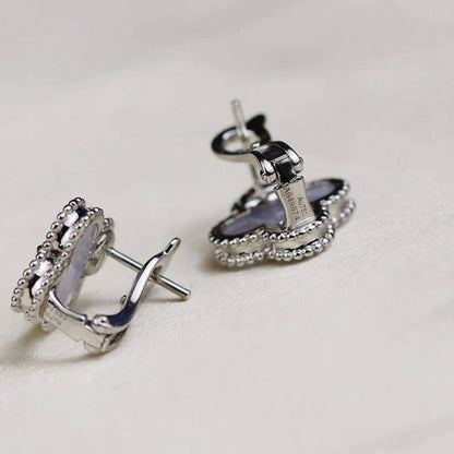 [AuraEcho]CLOVER MEDIUM 1 MOTIFS  WHITE MOP EARRINGS SILVER