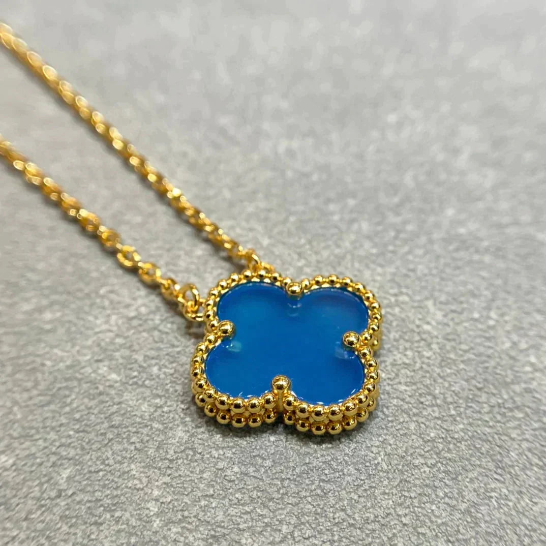 [AuraEcho]CLOVER 15MM BLUE AGATE NECKLACE