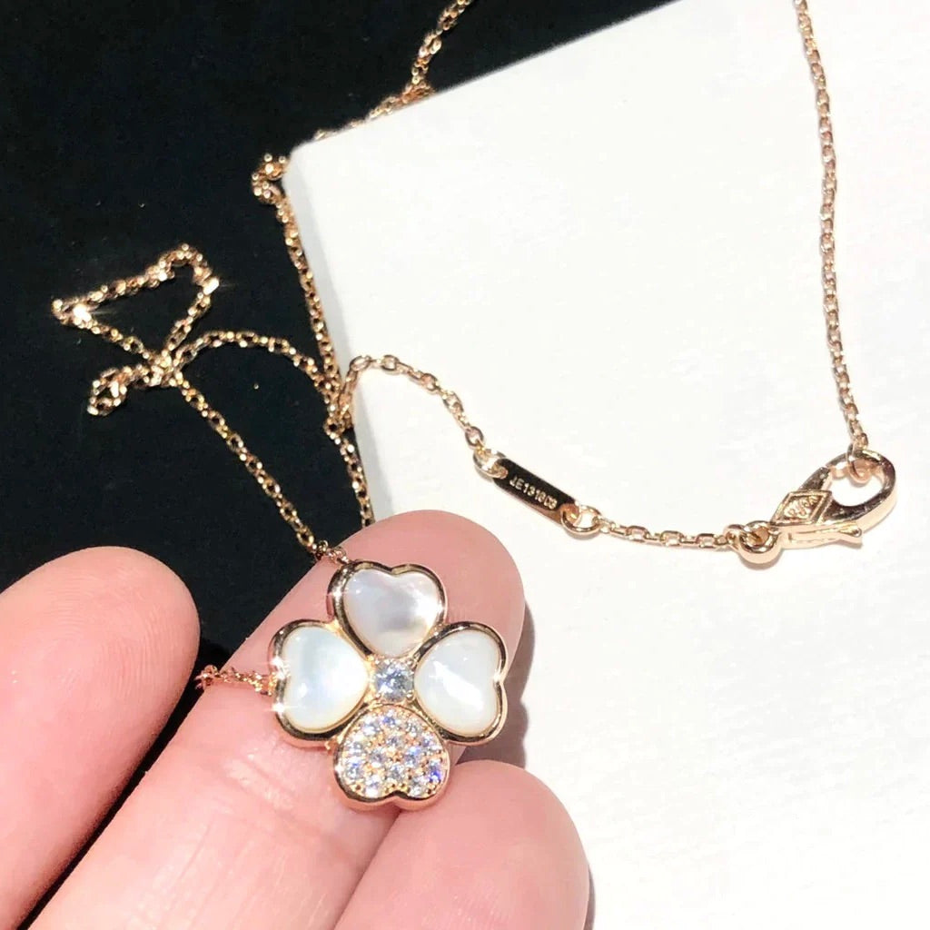 [AuraEcho]CLOVER MOP DIAMOND ROSE GOLD NECKLACE