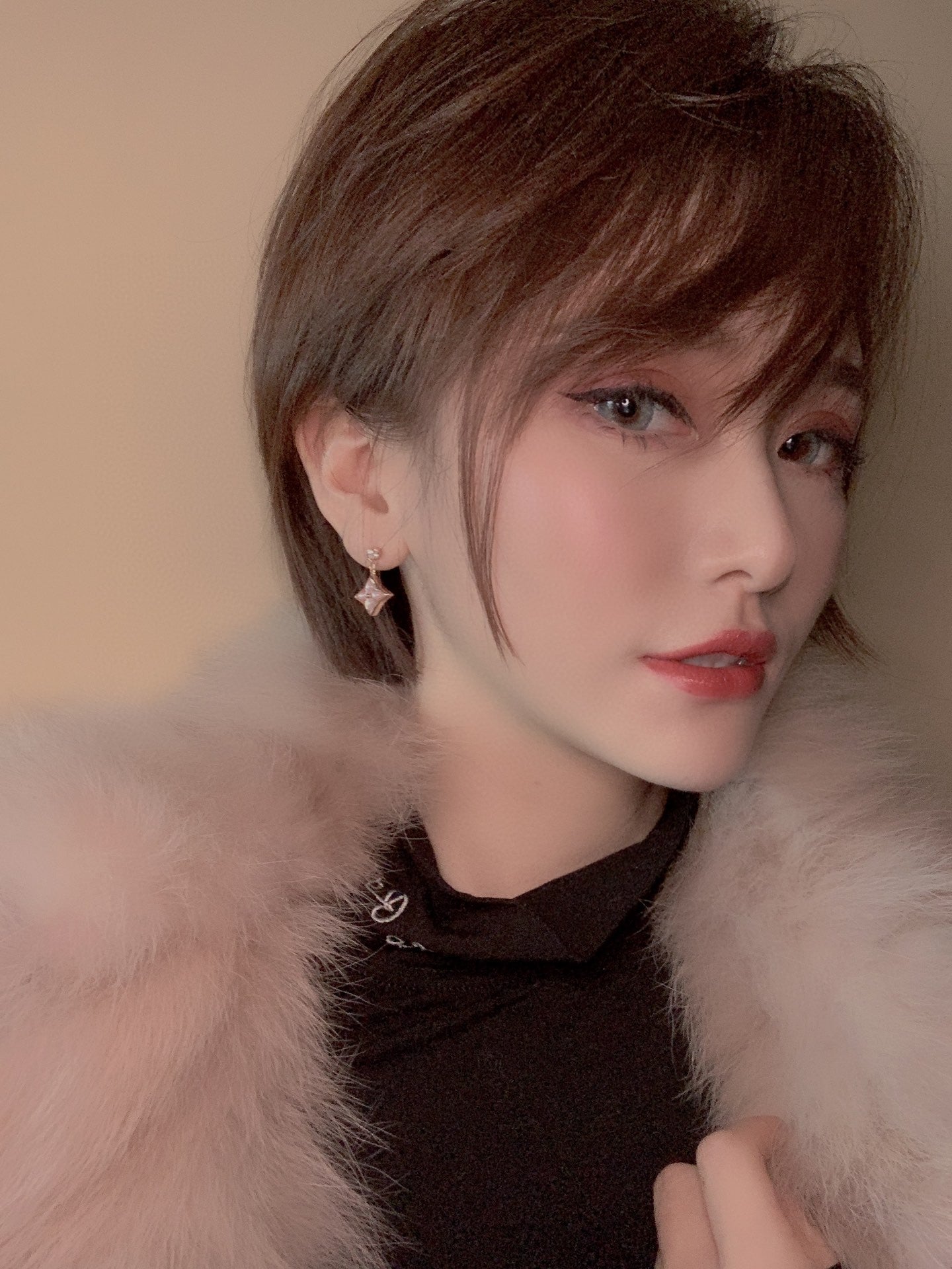 [AuraEcho]DOUBLE STAR PINK GOLD MOP DROP EARRINGS