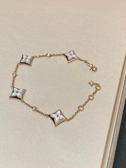 [AuraEcho]STAR 4 MOTIF MOP DIAMOND PINK GOLD BRACELET