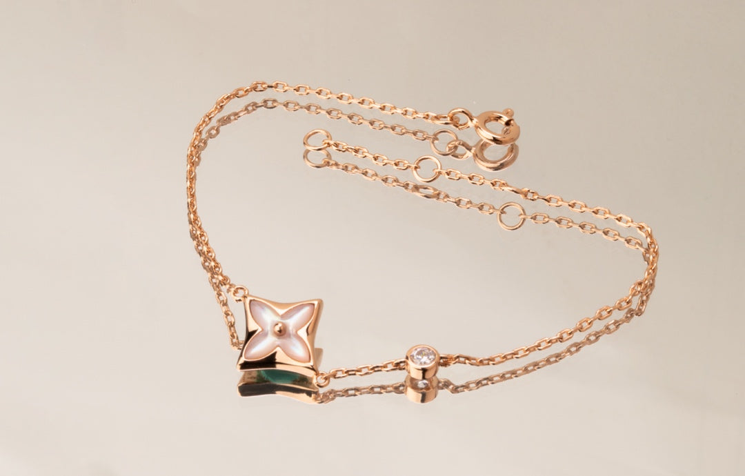 [AuraEcho]STAR PINK MOP 1 DIAMOND PINK GOLD NECKLACE