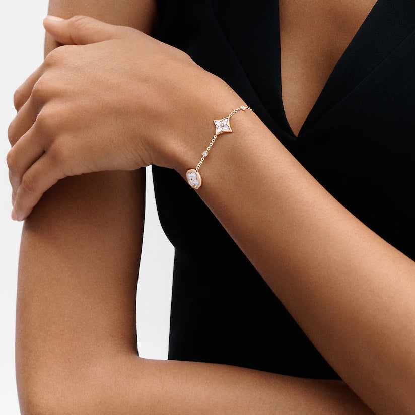 [AuraEcho]STAR AND SUN 4 MOTIF WHITE MOP PINK GOLD BRACELET