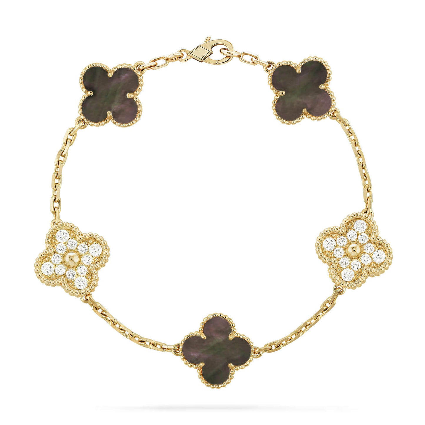 [AuraEcho]CLOVER 5 MOTIF GRAY MOP DIAMOND BRACELET