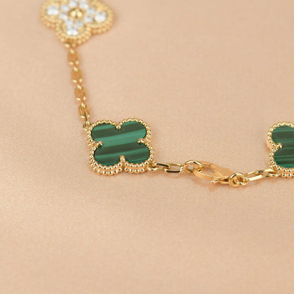 [AuraEcho]CLOVER  5 MOTIF MALACHITE DIAMOND BRACELET
