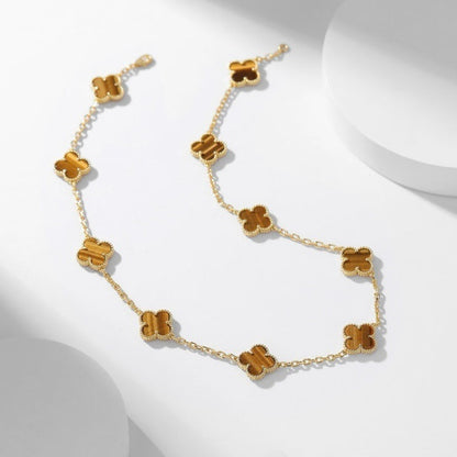 [AuraEcho]CLOVER 10 MOTIFS TIGER EYE NECKLACE