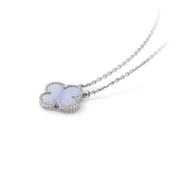[AuraEcho]CLOVER 15MM BLUE CHALCEDONY NECKLACE SILVER