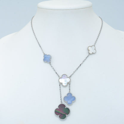 [AuraEcho]CLOVER MOP CHALCEDONY NECKLACE SILVER 6 MOTIF