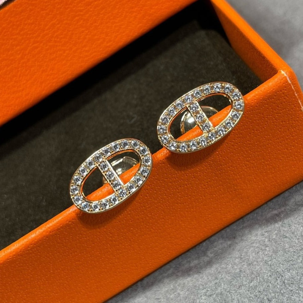 [AuraEcho]HM FULL DIAMOND PIG NOSE STUD EARRINGS