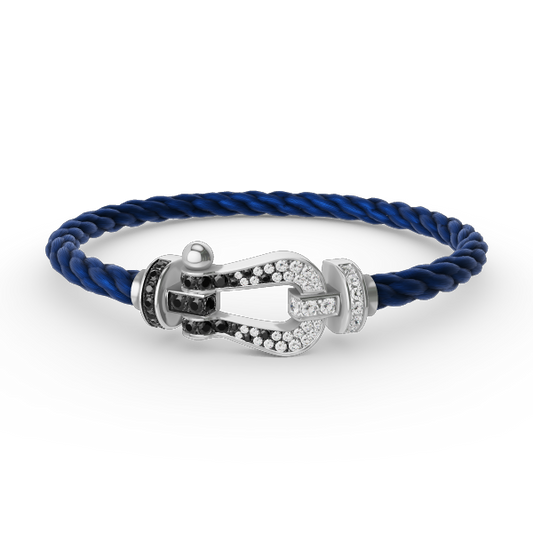 [AuraEcho]FORCE LARGE HORSESHOE BLACK WHITE DIAMOND BRACELET SILVER