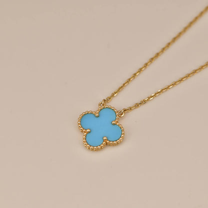 [AuraEcho]CLOVER 15MM VINTAGE TURQUOISE NECKLACE