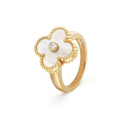 [AuraEcho]CLOVER PINK MOP RING GOLD DIAMOND